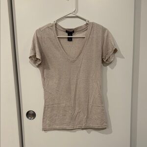Casual V-Neck Light Beige T-Shirt